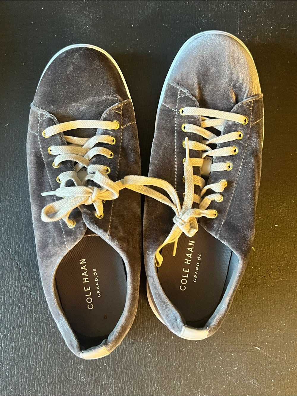 Cole Haan Velvet Low-Top Sneakers in Charcoal with Cream Laces